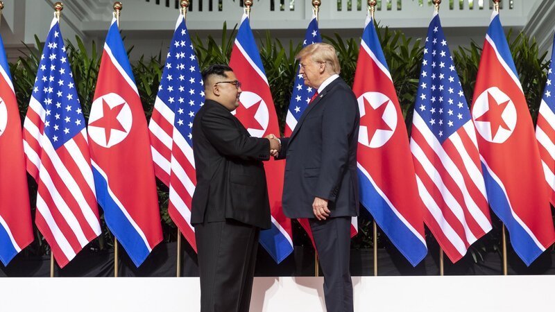 Trump and Kim Jong Un at the 2018 Singapore summit