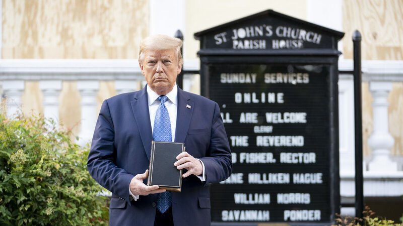 Trump holding a Bible at St. John's Church after tear-gassing protesters