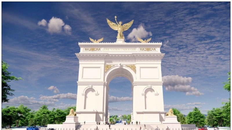 Official White House rendering of Trump's proposed 250-foot "Triumphal Arch" at Memorial Circle